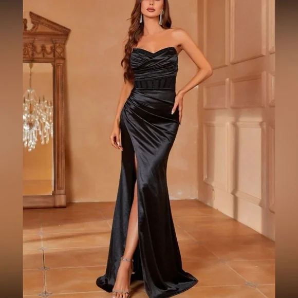 chinese dress ladies Elegant Tube Mermaid Maxi Prom Dress Black / L
